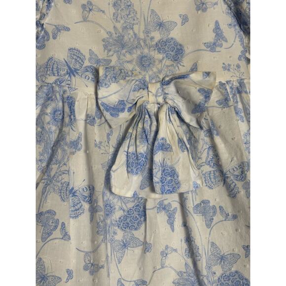 Bonnie Jean Girls Dress Sz 8 Blue & White Floral Butterfly Flutter Sleeve Party - Picture 2 of 9